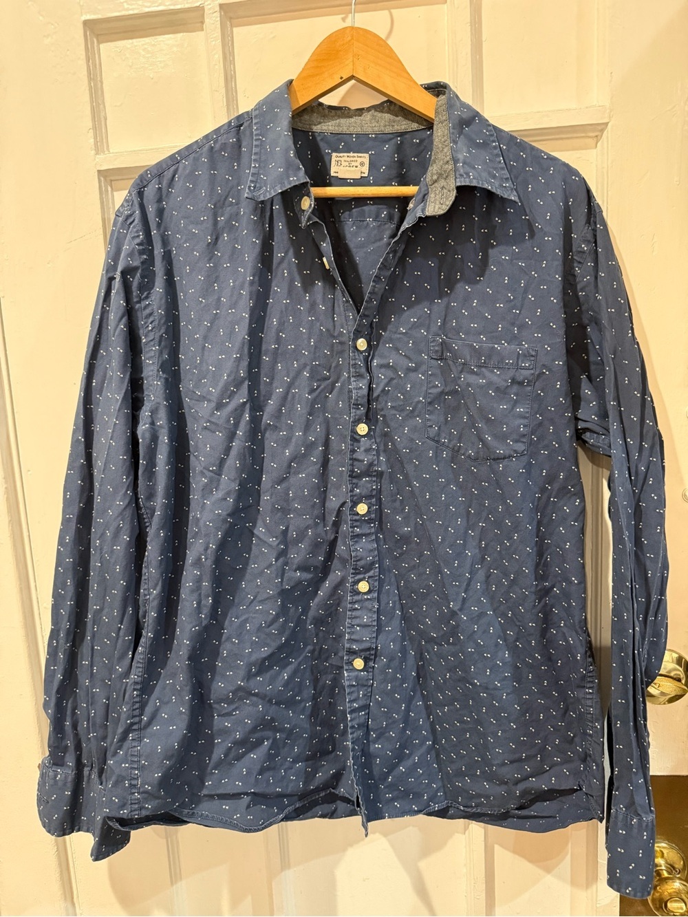 J. Crew Navy Blue Long-Sleeve Button-Down Shirt with Micro Anchor Print